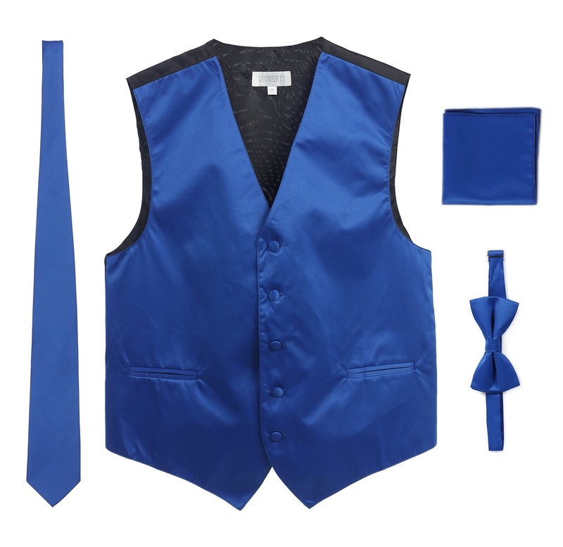 Gioberti Men's Formal 4pc Satin Vest Necktie Bowtie and Pocket Square, Royal Blue, Large - Image 1